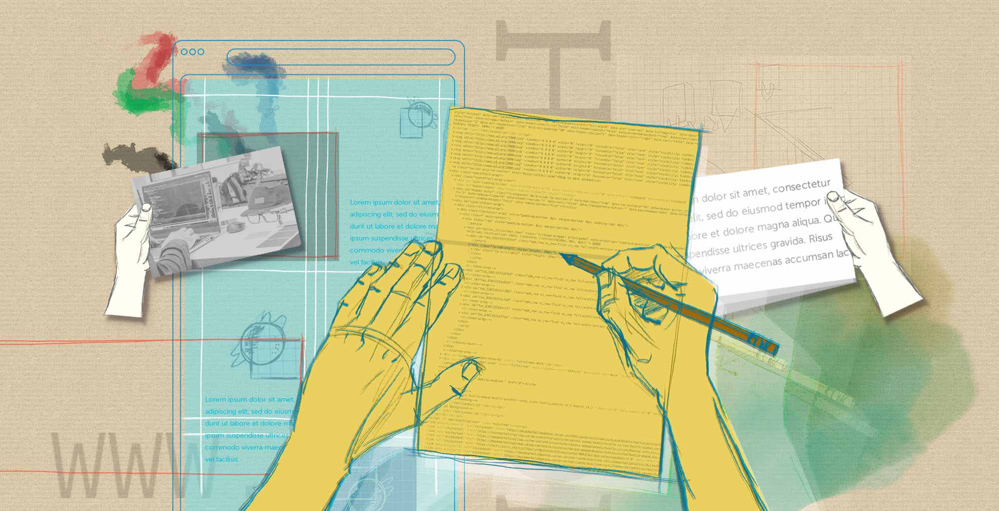 Illustration of a designer sketching a website layout